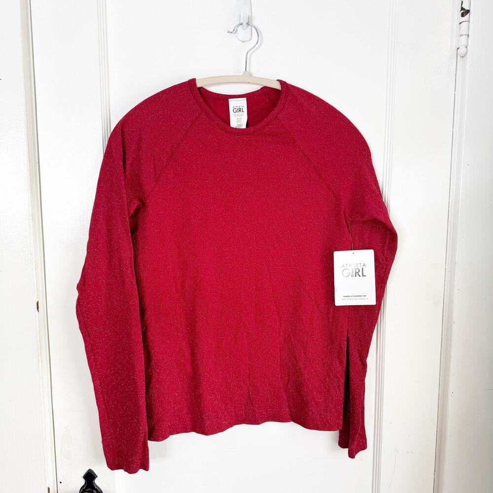 Athleta Girl Kids Power Up Shimmer Top Red Silver Sparkle XXL 16 NWT Stretch